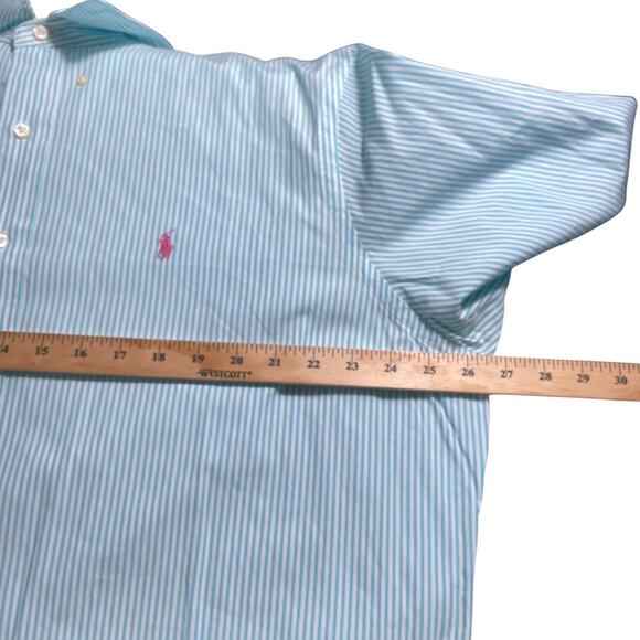 Ralph Lauren Custom Fit Men XXL Long Sleeve Button Down Teal Stripes Pink Pony - Picture 9 of 10